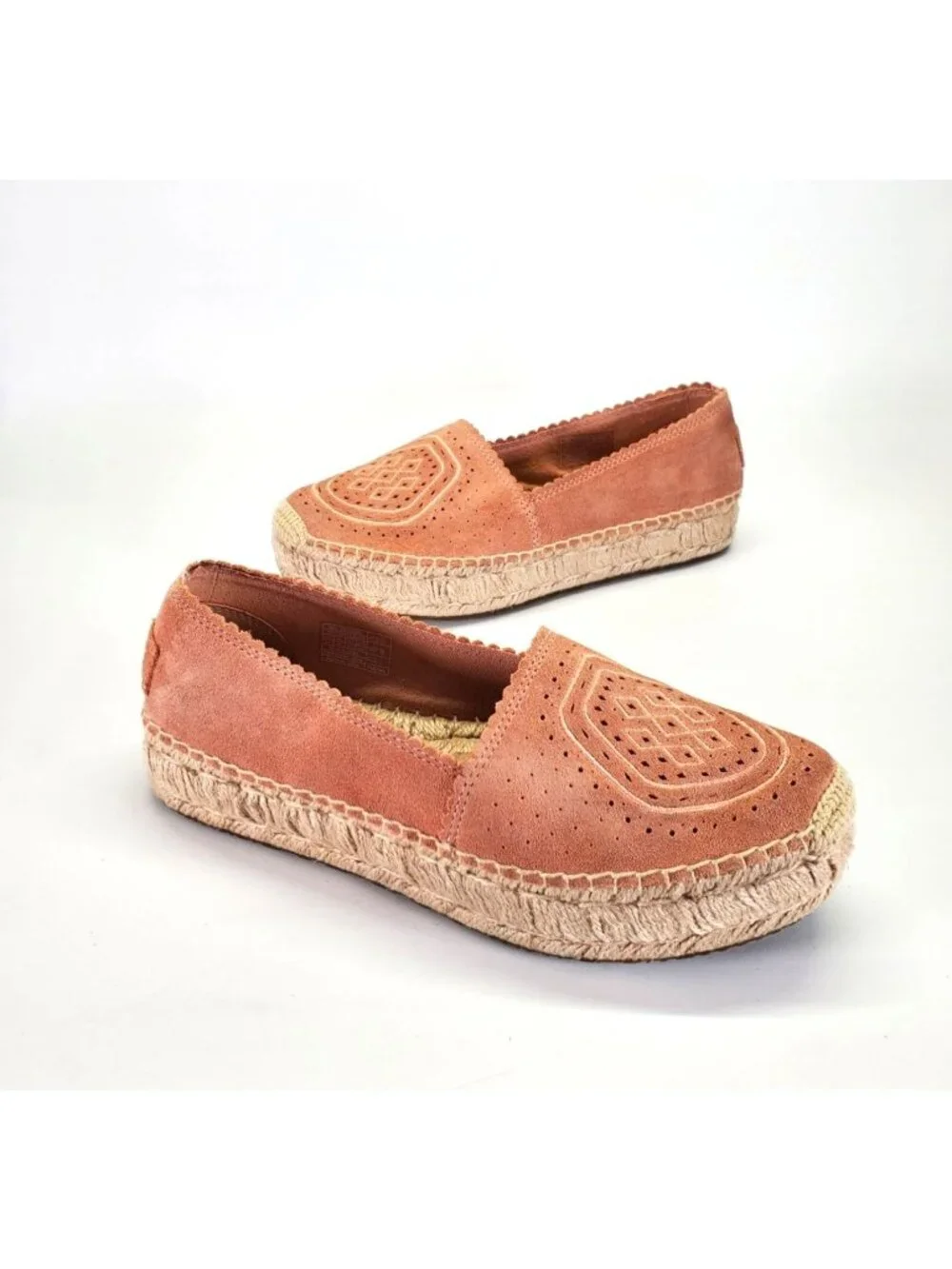 UGG Women's Pink Heidi Perforated Espadrille In Suntan Suede Sz 6.5 1711 - Picture 1 of 14